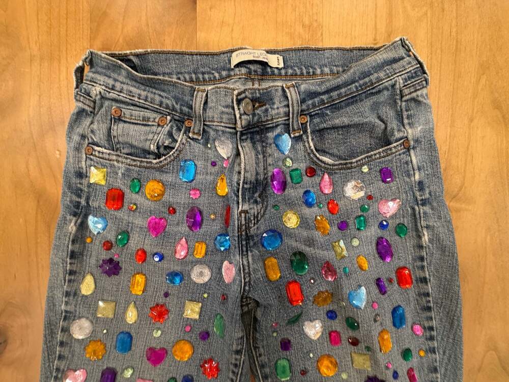 Levi's 505 Straight Leg Jeans with Custom Rhinestone Embellishment 8